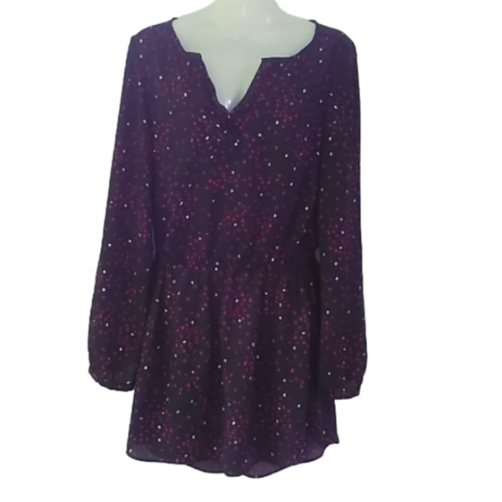 Black with Fuschia dots Long Sleeve Mini Dress Size 6 EUC